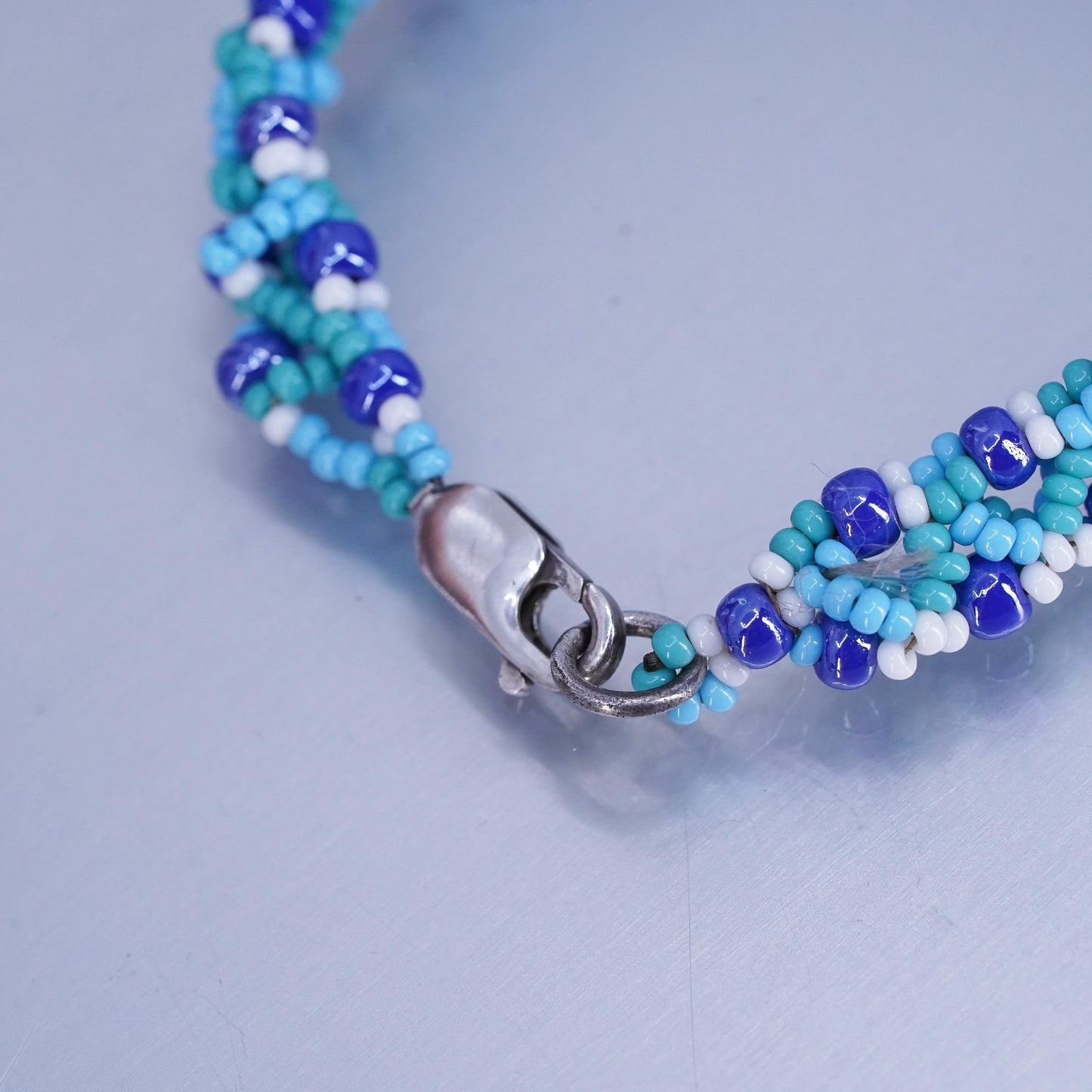 6.5”, vintage Sterling 925 silver bracelet with cluster blue crystal beads