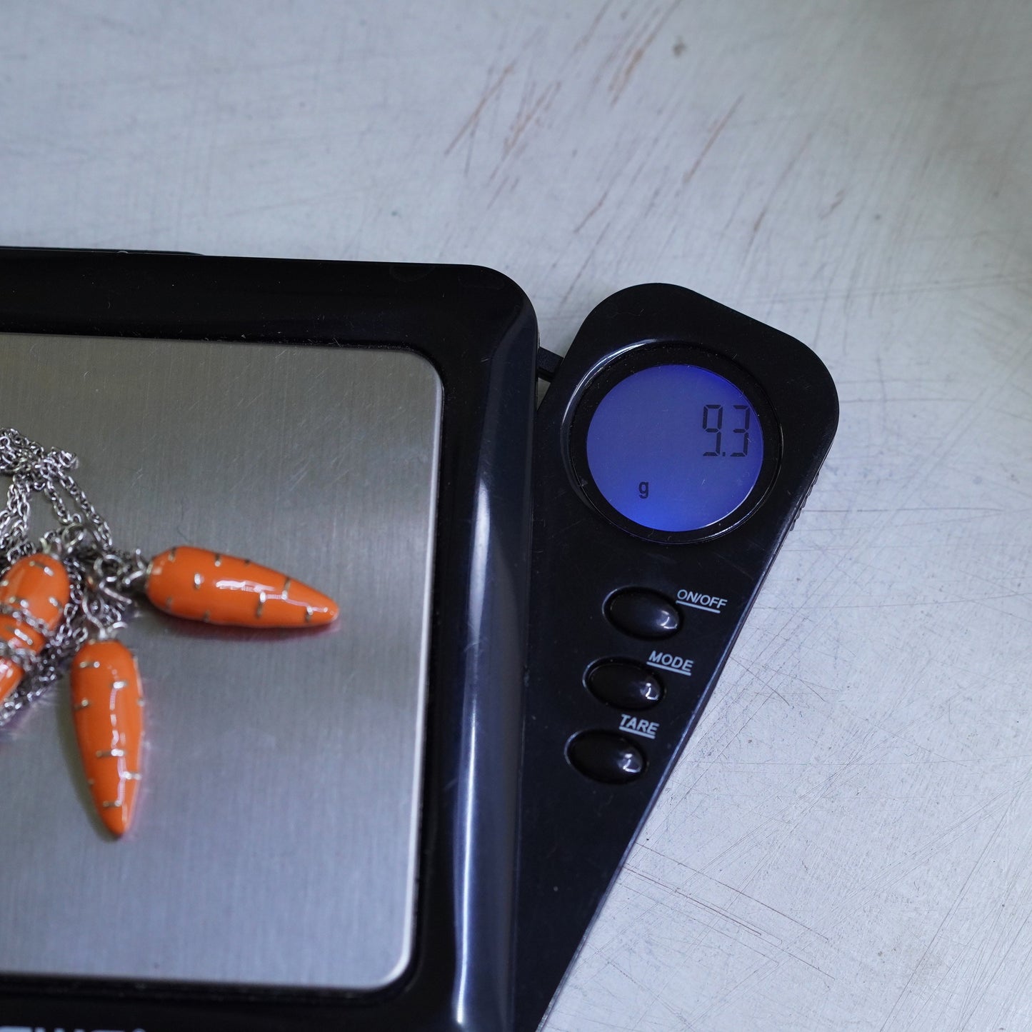 24”, sterling silver handmade necklace, 925 circle chain enamel carrots pendant