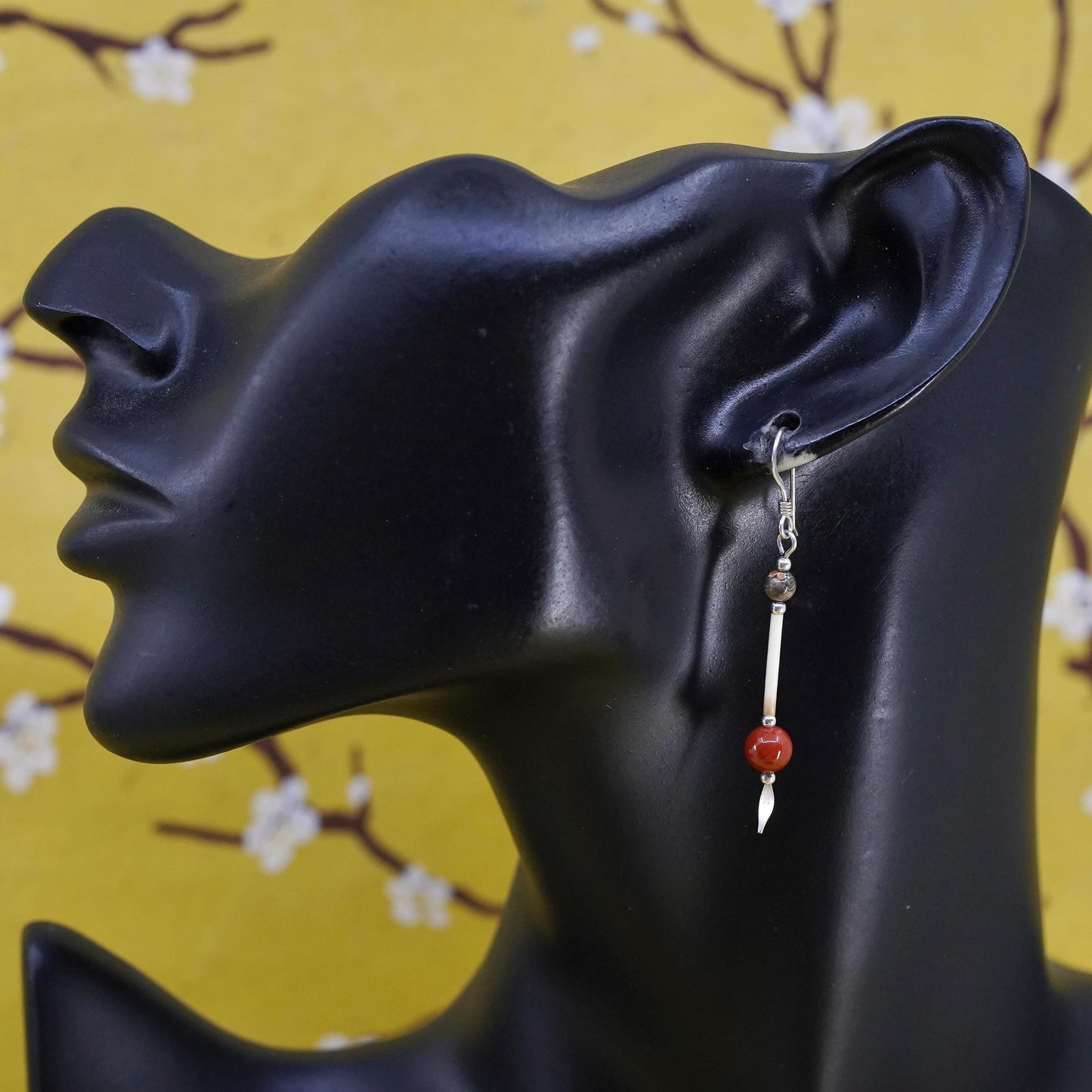 Vintage Sterling silver handmade earrings, 925 hooks with Jasper beads