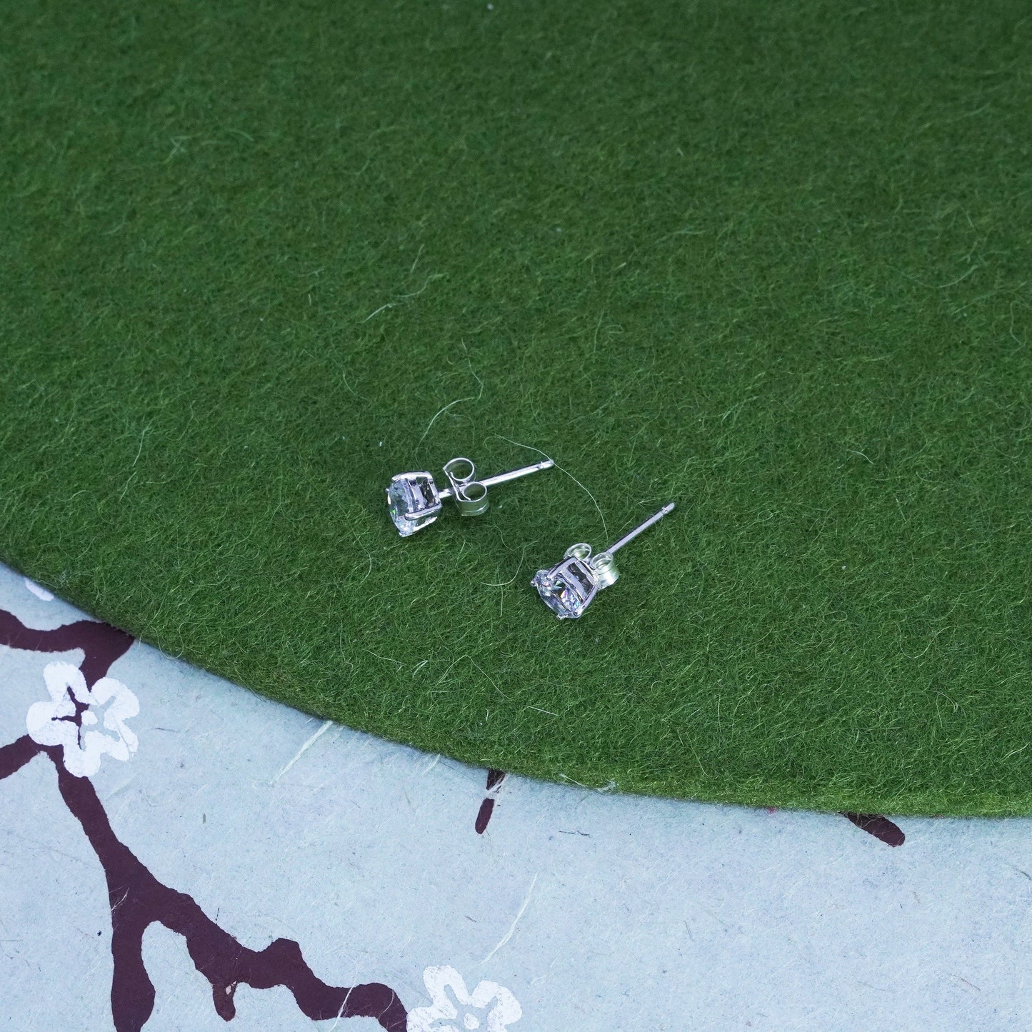 4mm, Vintage sterling 925 silver round cz studs, earrings