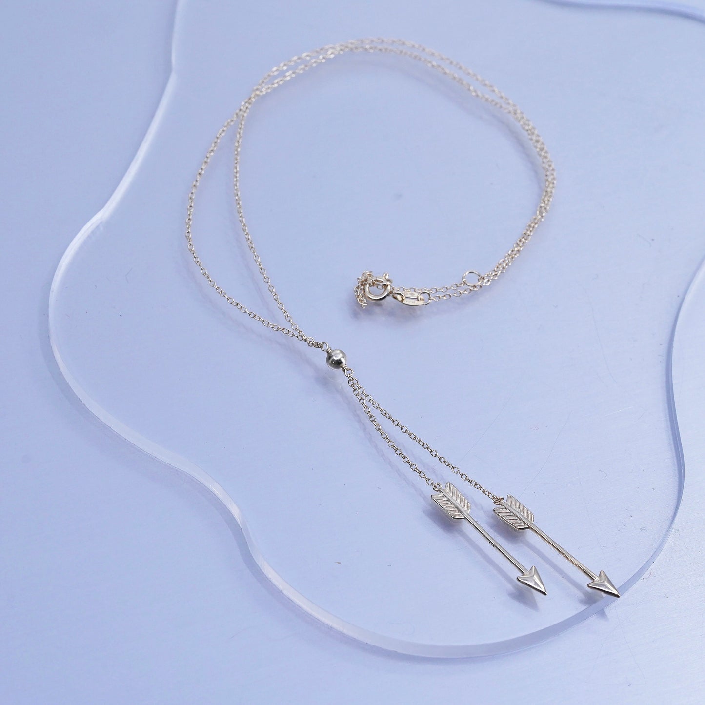 16+2”, vermeil gold Sterling 925 silver circle chain necklace arrow pendant