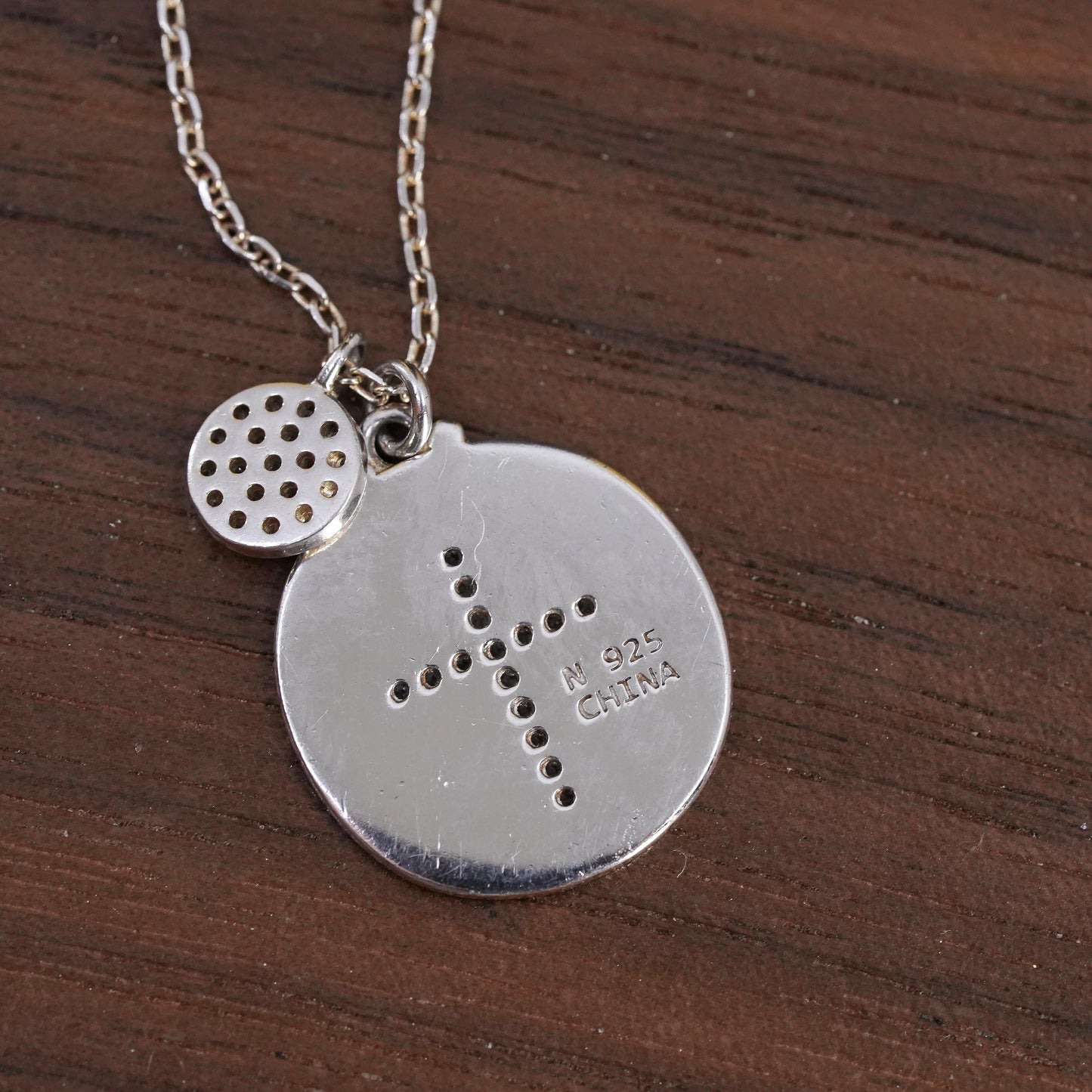 16+2”, Sterling silver necklace, 925 circle chain cluster cz cross pendant