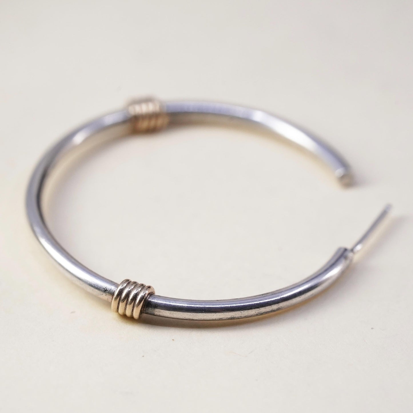 1.5", two tone sterling 925 silver loop single earring, fashion hoop brass wire