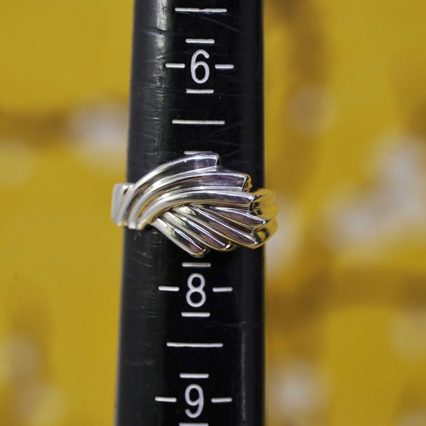 size 7, vintage Mexican Sterling silver handmade ring, 925 wide ribbed band