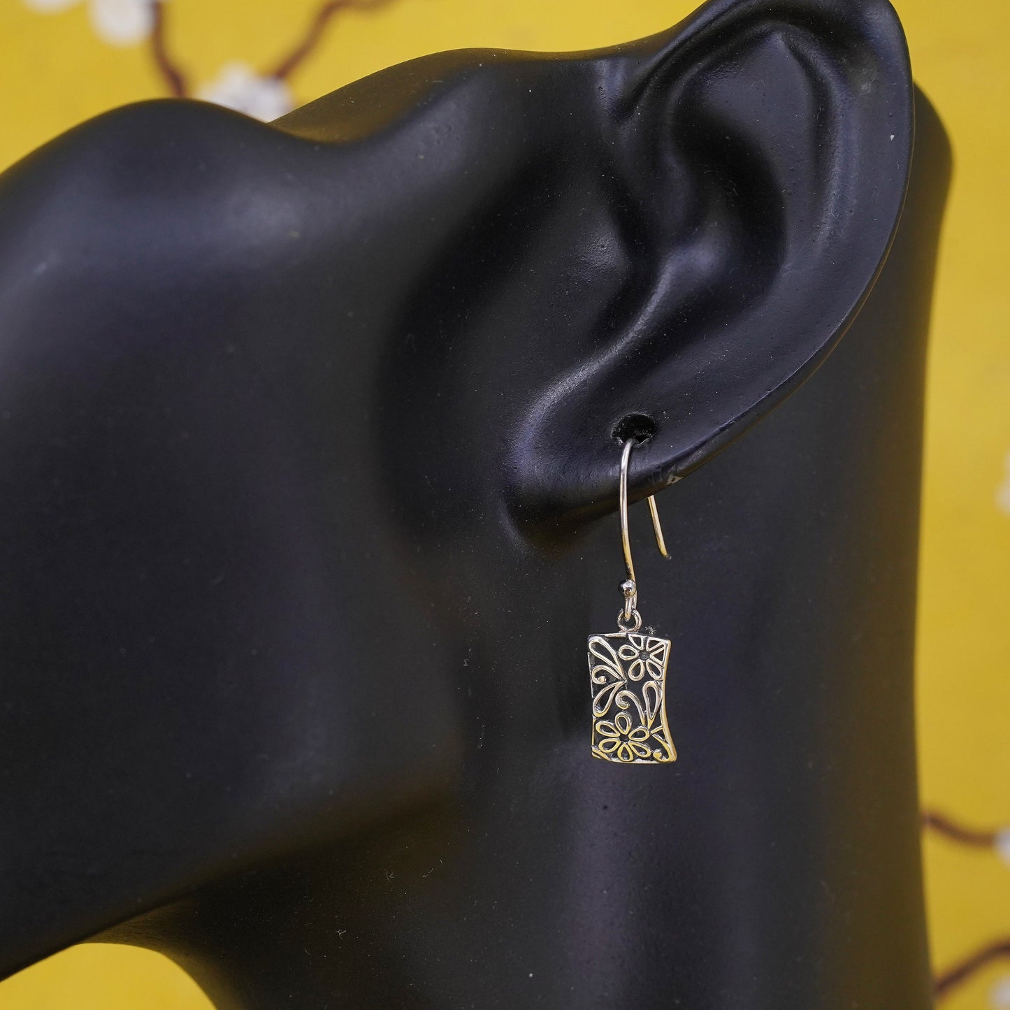 Vintage Sterling silver handmade earrings, 925 flower drops