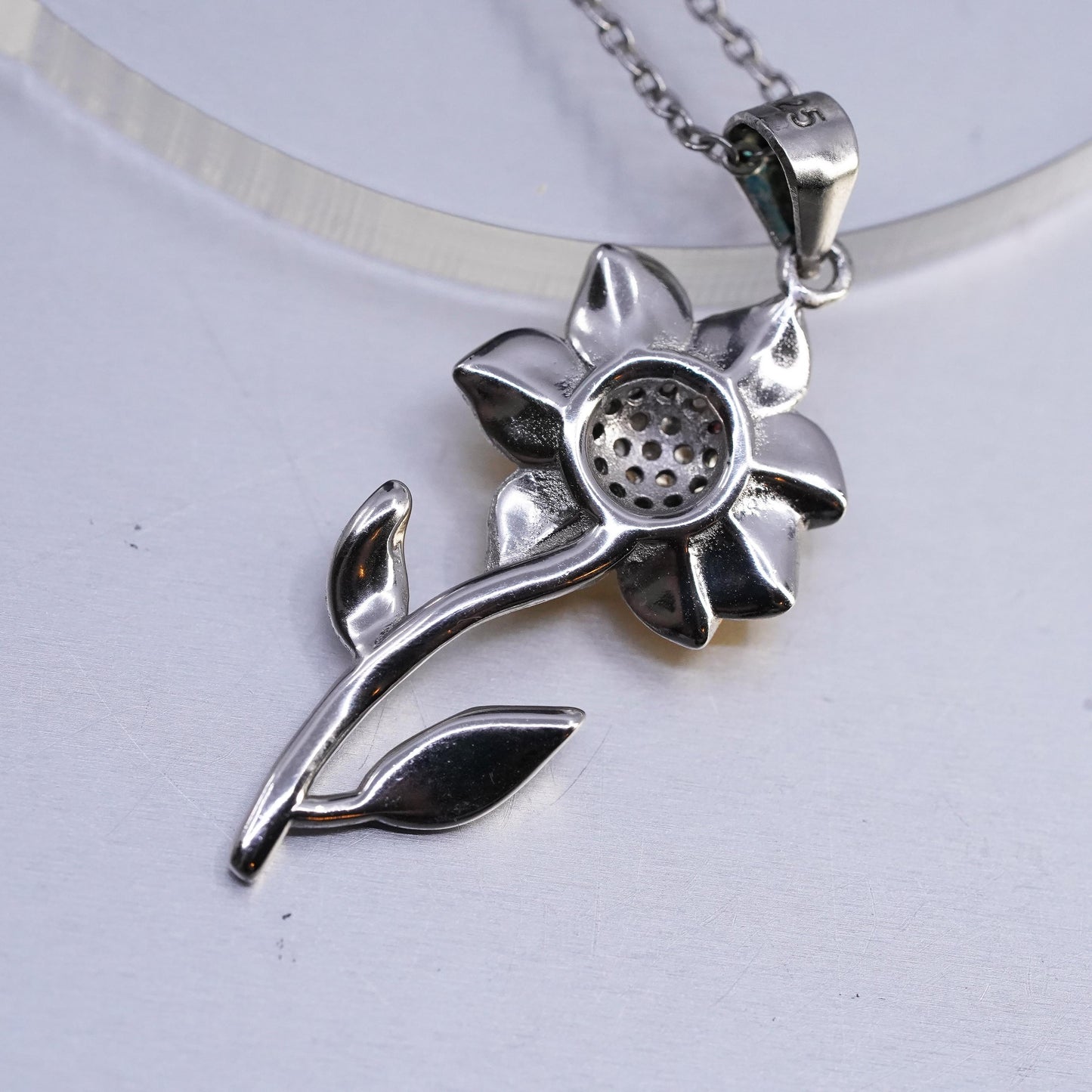 Aphrodite Jewelry, Sterling 925 silver necklace two tone sunflower pendant