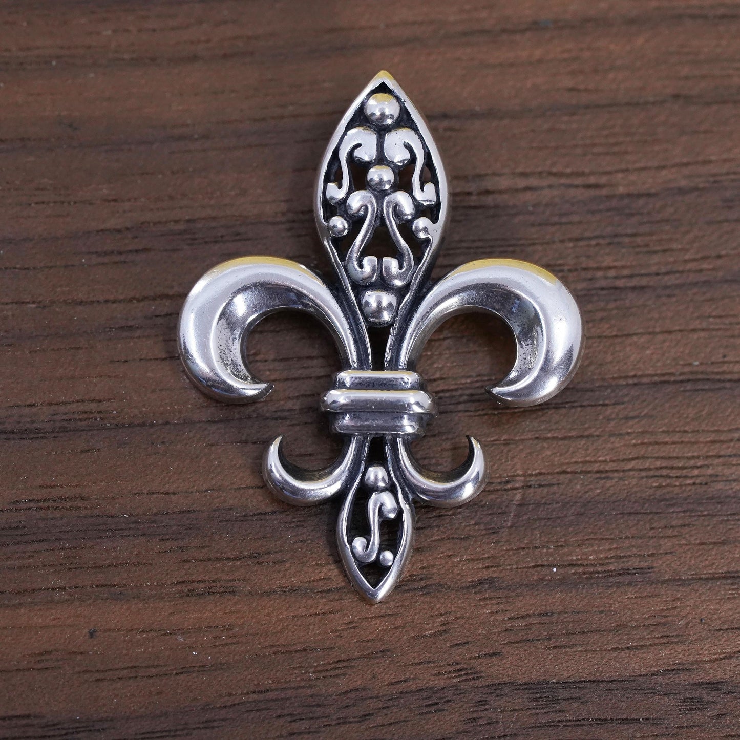 Vintage French symbol sterling 925 silver filigree the fleur-de-lis pendant