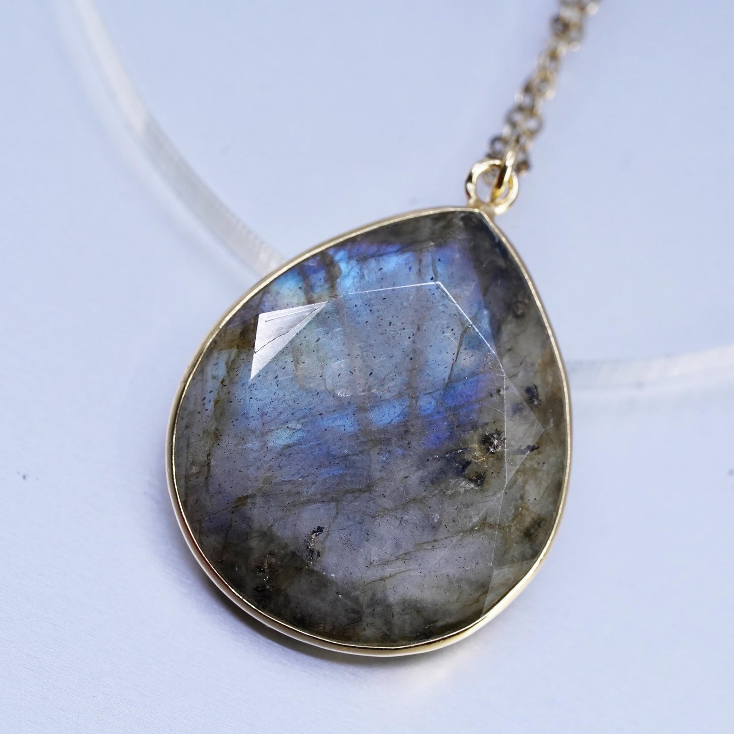18+2", vermeil gold Sterling Silver 925 necklace labradorite teardrop pendant
