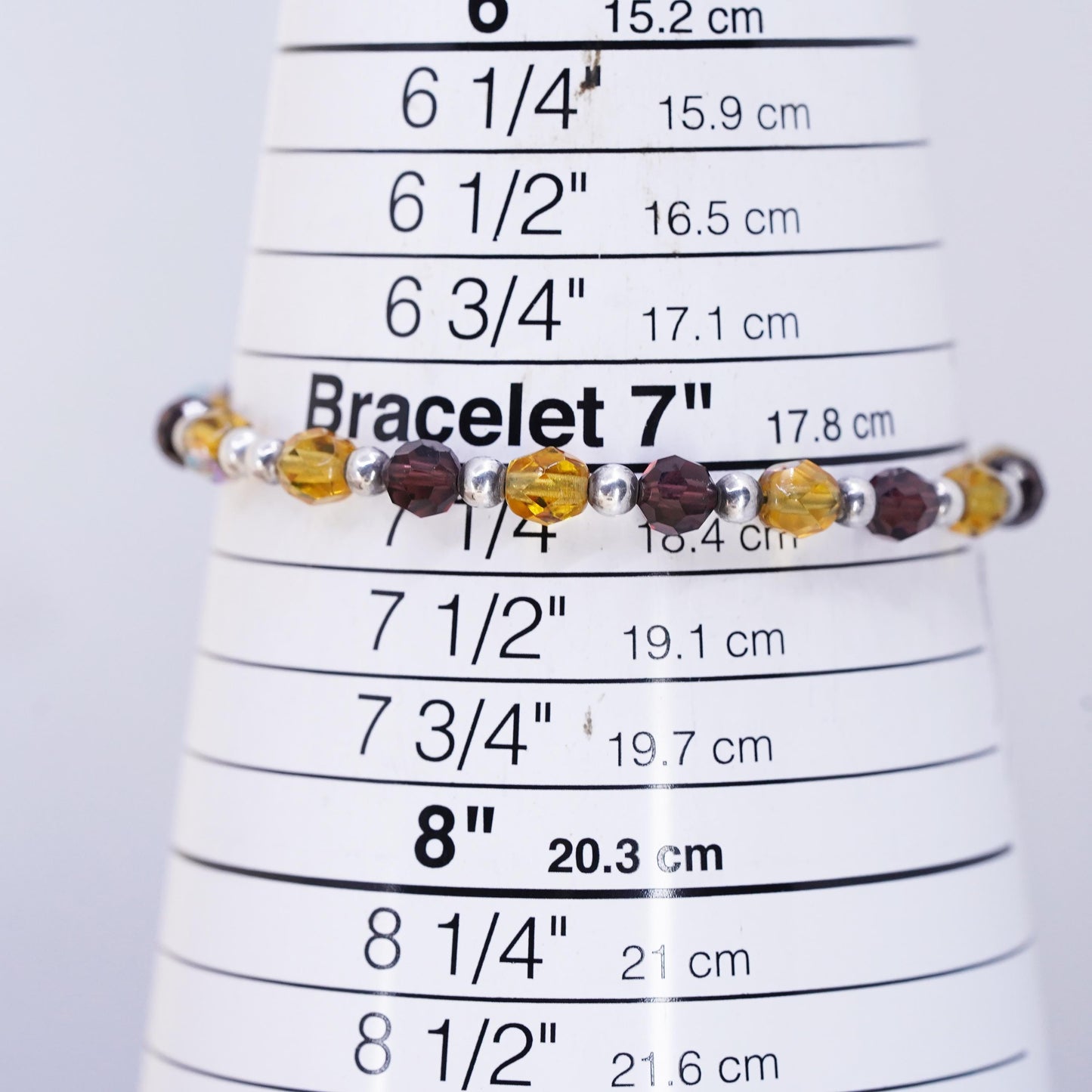 7.25”, vintage 925 Sterling silver handmade bracelet with garnet citrine beads