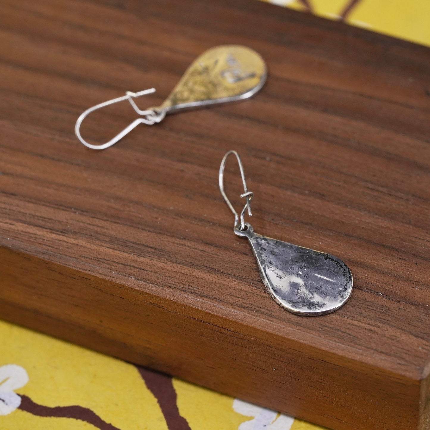 Vintage Sterling silver handmade earrings, 925 teardrop dangle with abalone