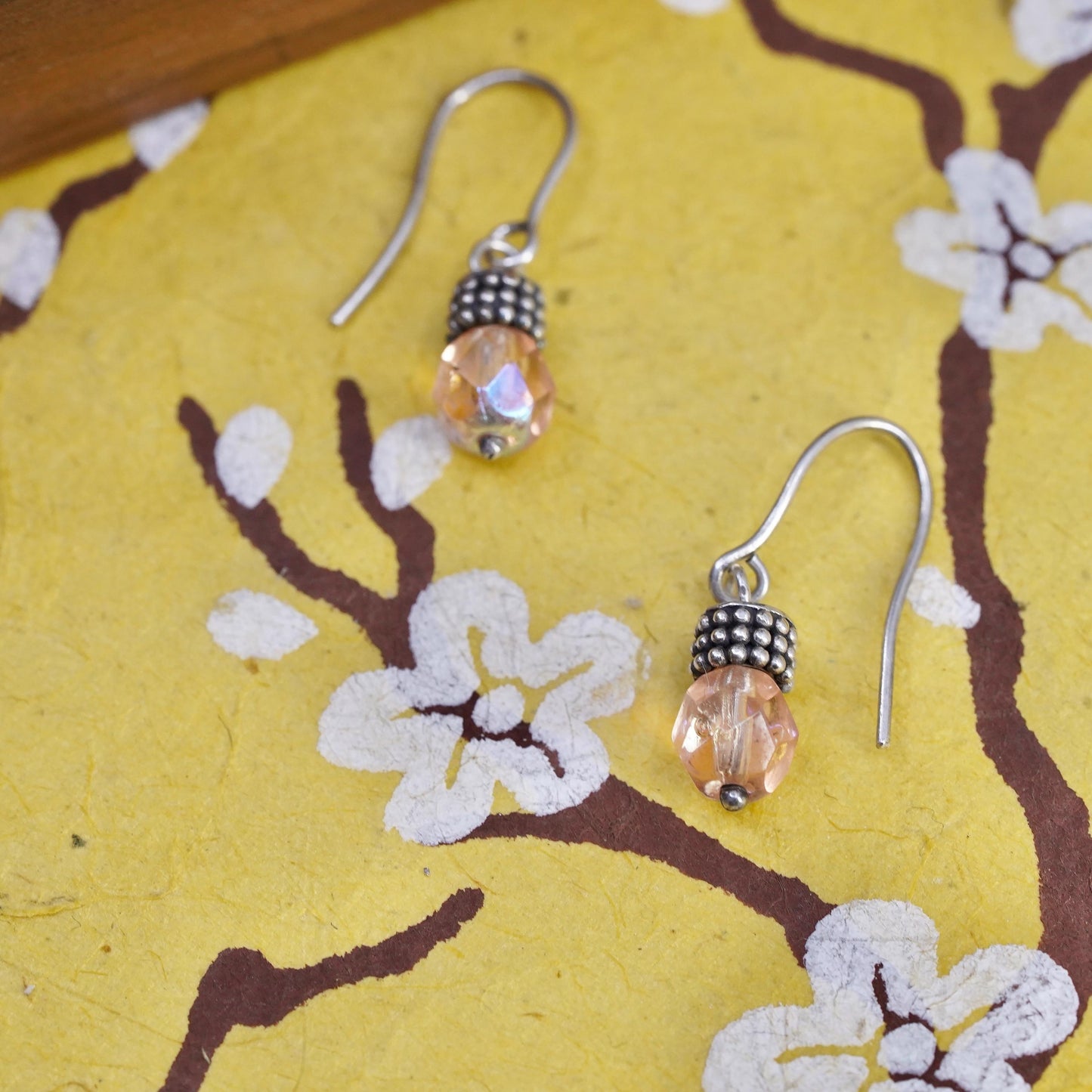Vintage Sterling silver 925 handmade earrings with pink crystal