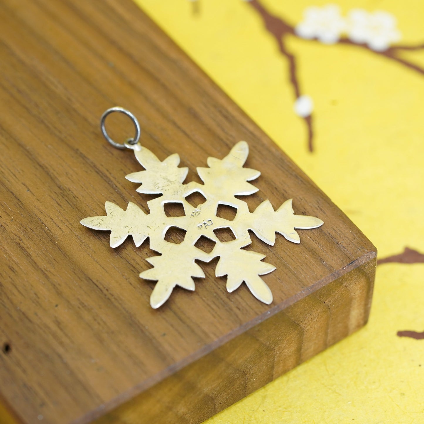 Vintage sterling 925 silver handmade snowflake charm pendant