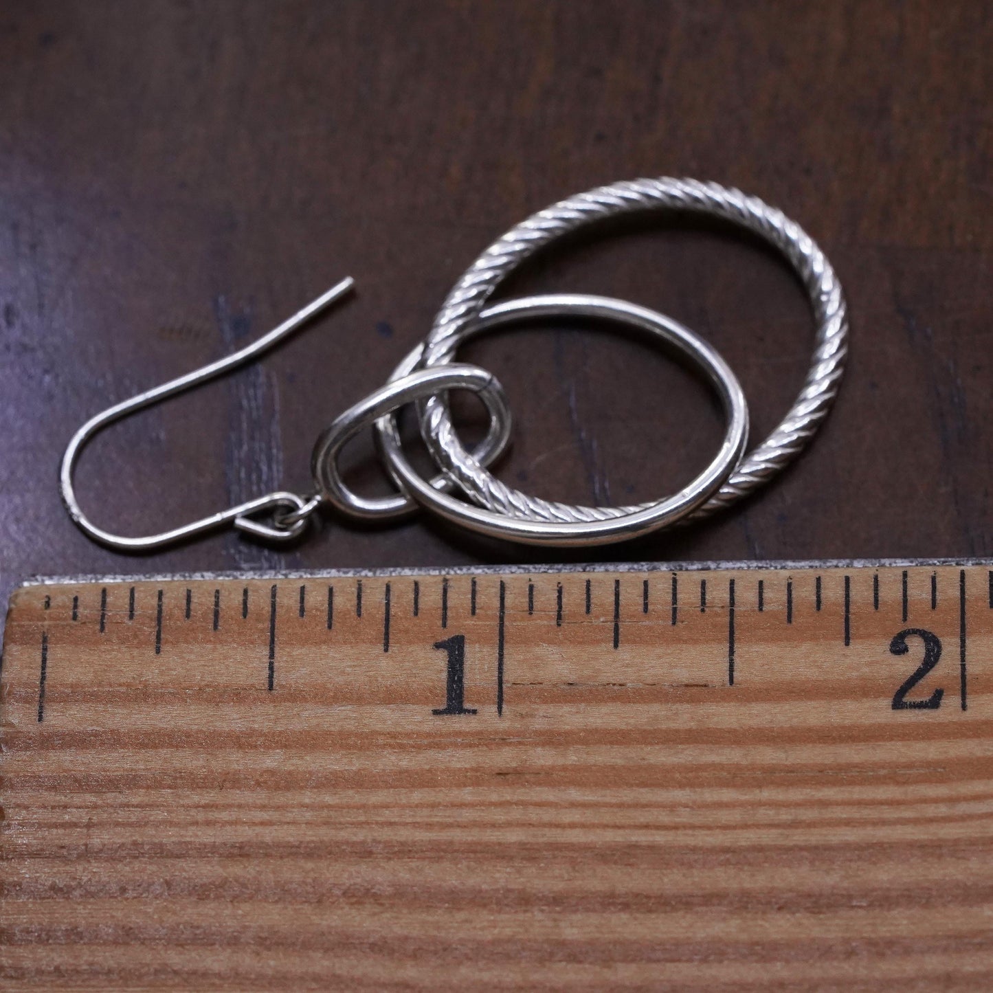 1.5", Vintage sterling 925 silver single earring, entwined minimalist hoops