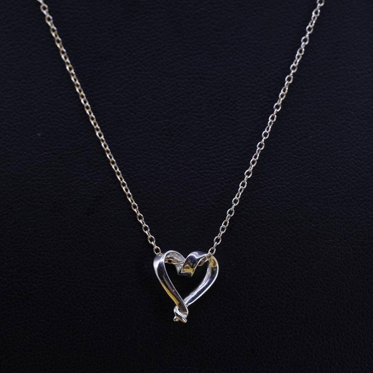 16+2", Italy Sterling 925 Silver Circle Chain Necklace with heart pendant