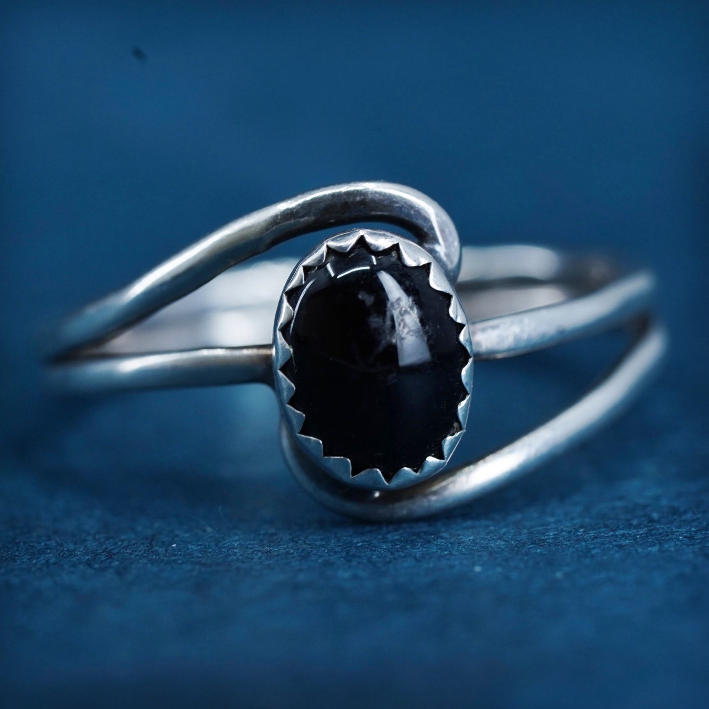 Size 9, vintage Sterling silver 925 handmade stackable ring with obsidian