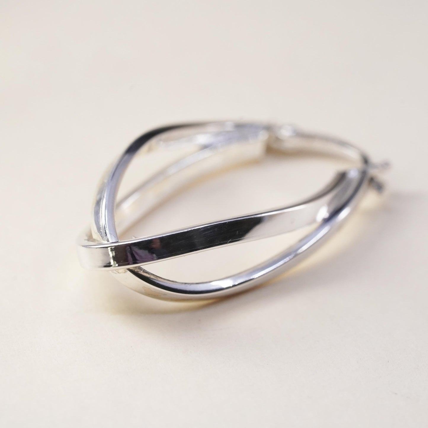 1.25", VTG sterling 925 silver loop single earring, entwined minimalist hoop