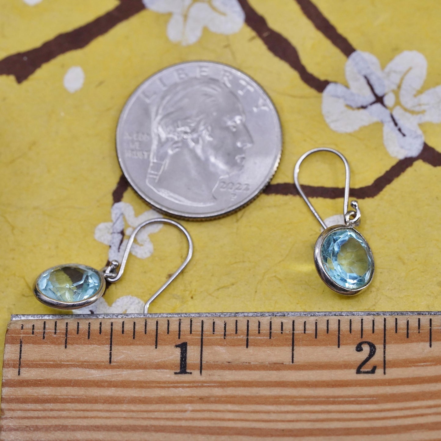 Vintage Sterling 925 silver handmade earrings with oval blue crystal