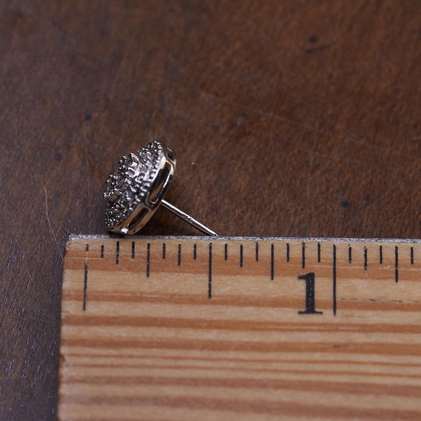 Vintage handmade single earring. Sterling 925 silver stud with cluster diamonds