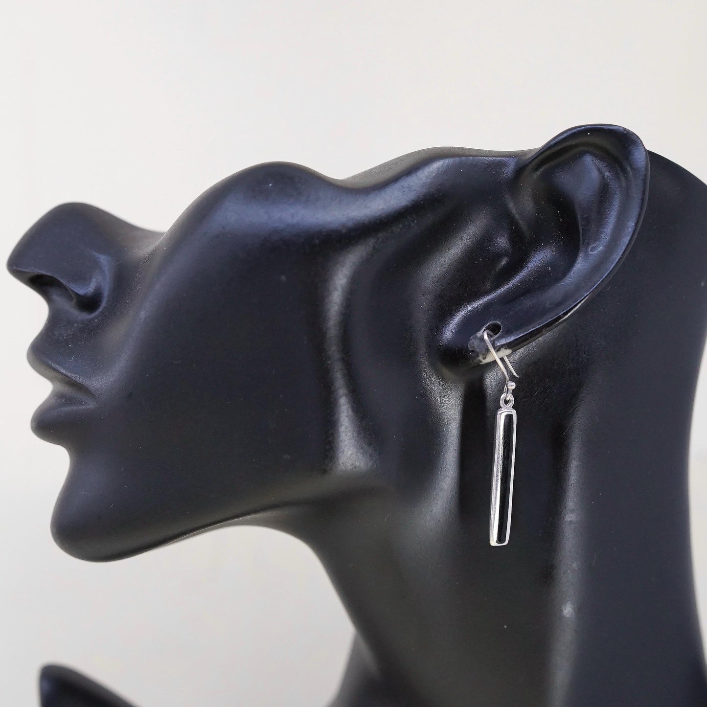 Vintage Sterling silver handmade earrings, 925 long dangles with enamel inlay