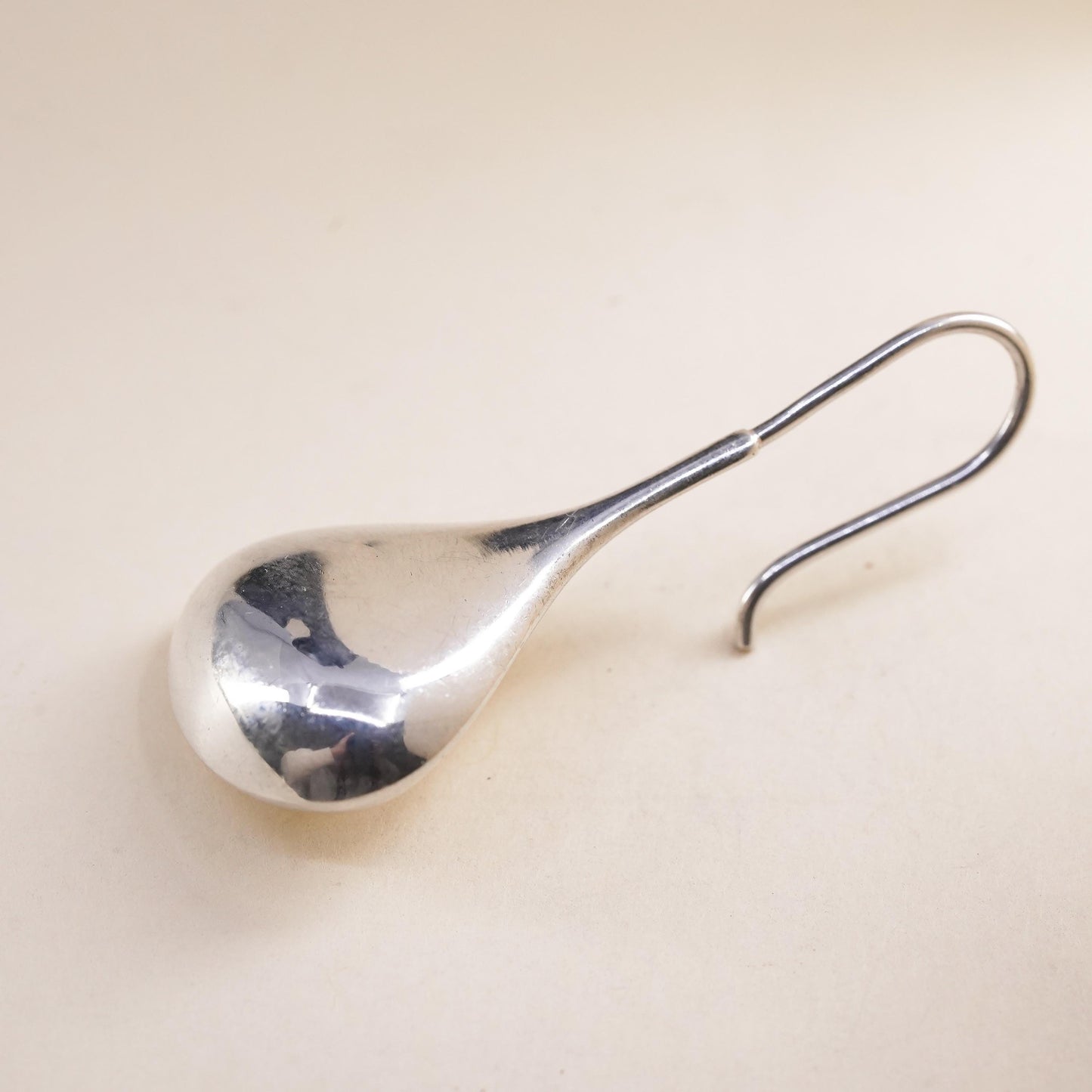 vintage modernist sterling silver 925 handmade single teardrop earring