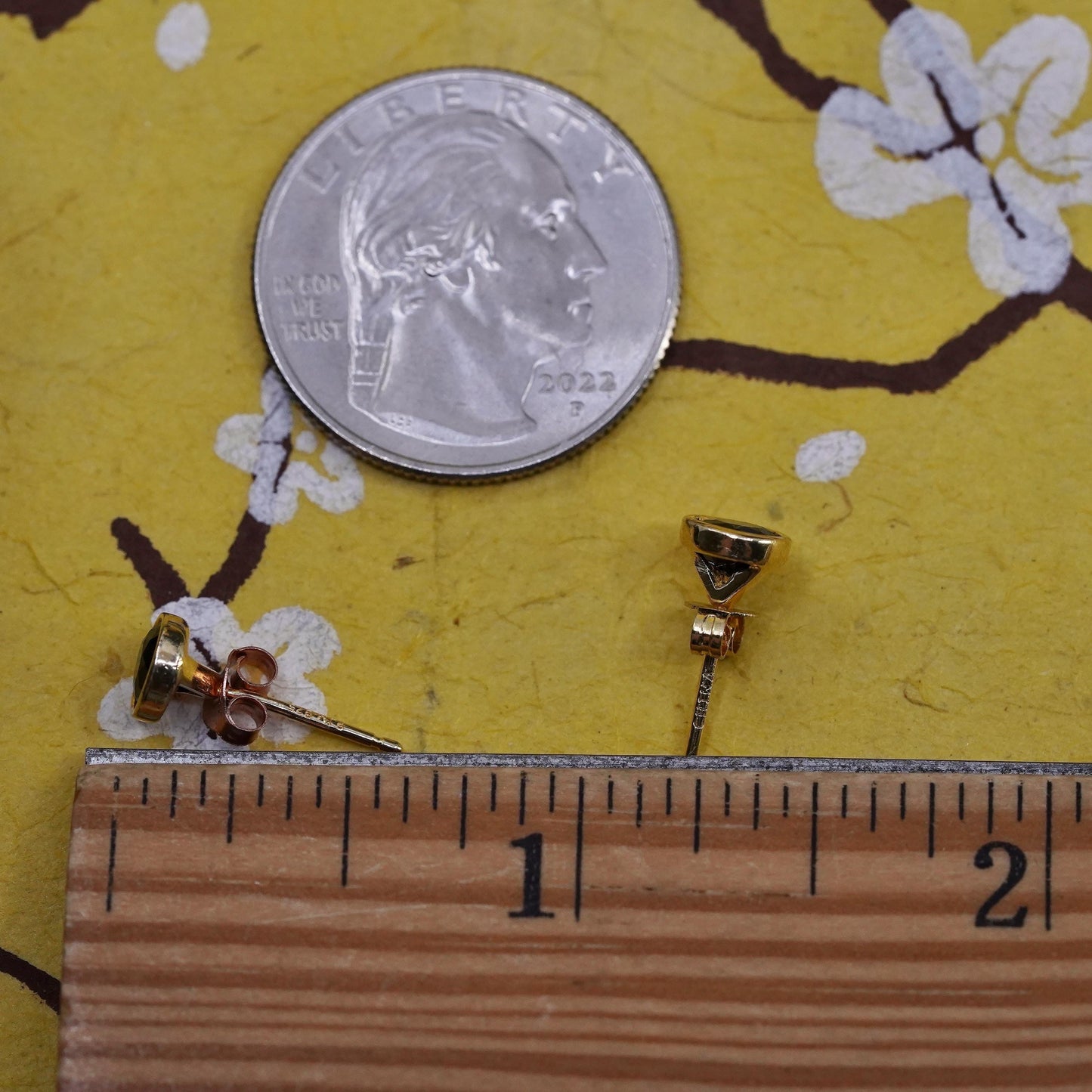 Vintage vermeil gold plated Sterling silver earrings, 925 studs with sapphire