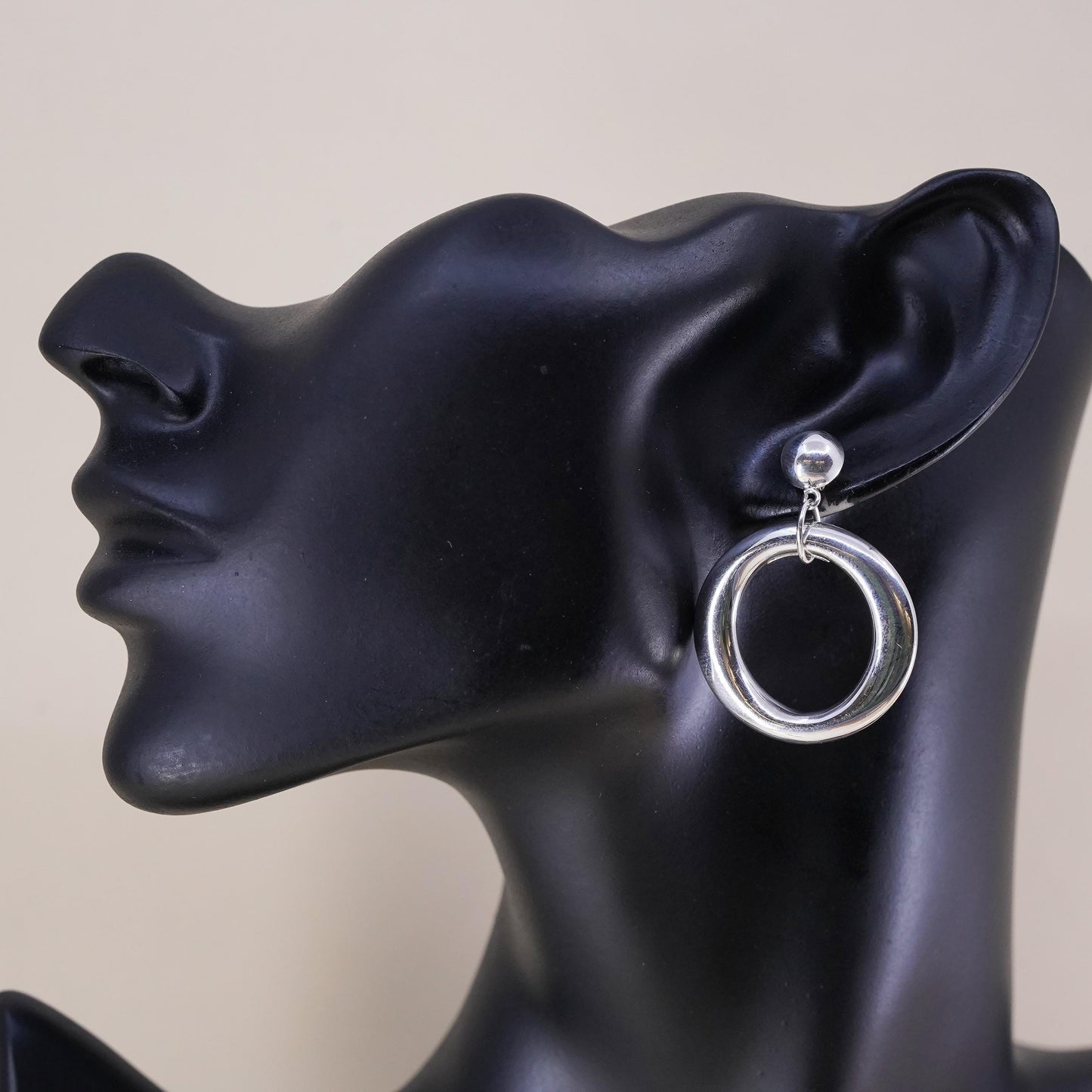 Vintage sterling silver handmade earrings, 925 circles dangles