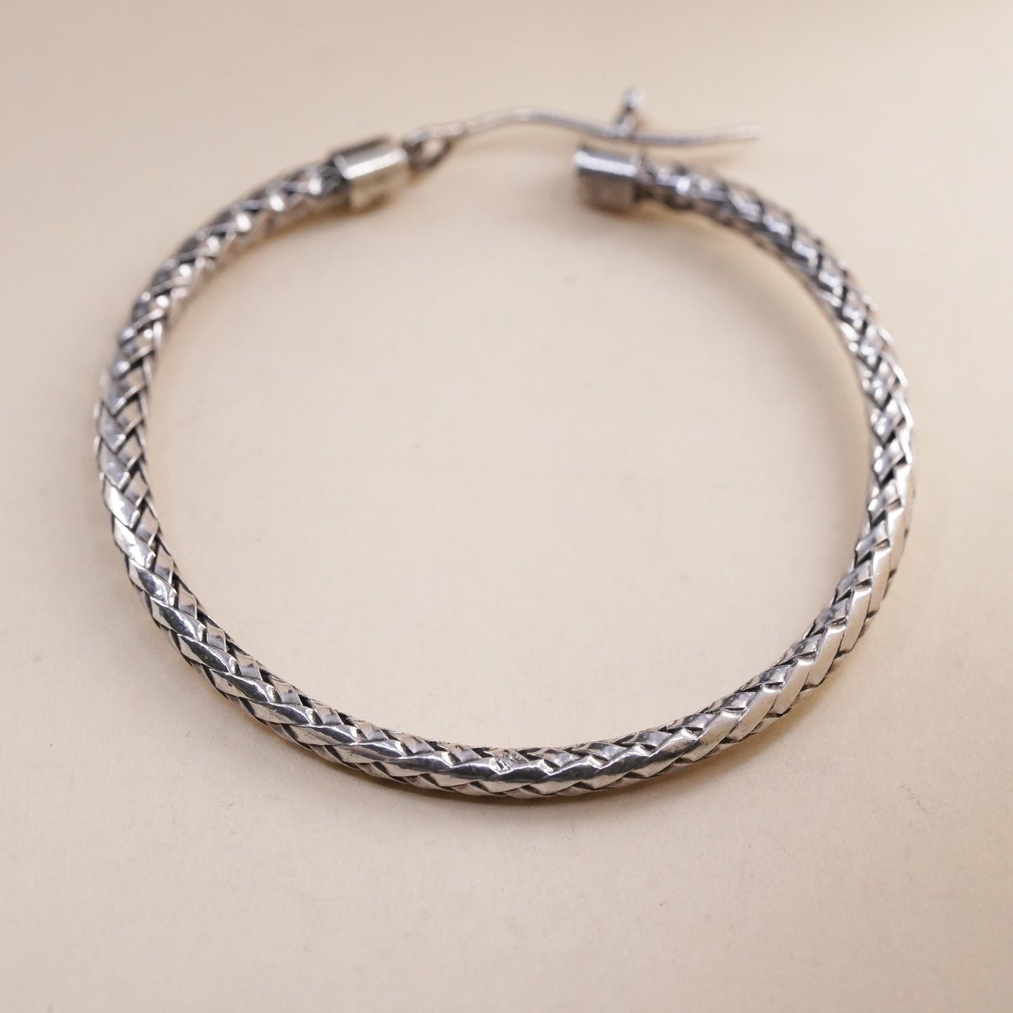1.5", Vintage sterling 925 silver loop single earring, woven braided hoop