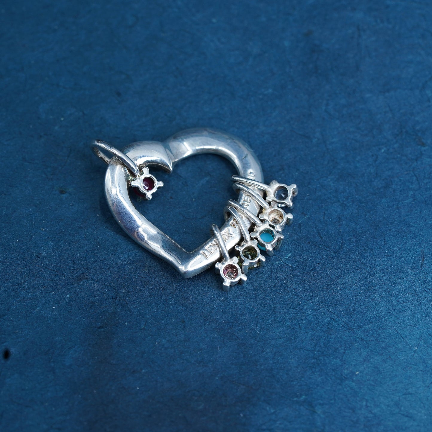 Lenox Sterling Silver Sliding ruby Charm Pendant Open Heart Gemstone Birthstone