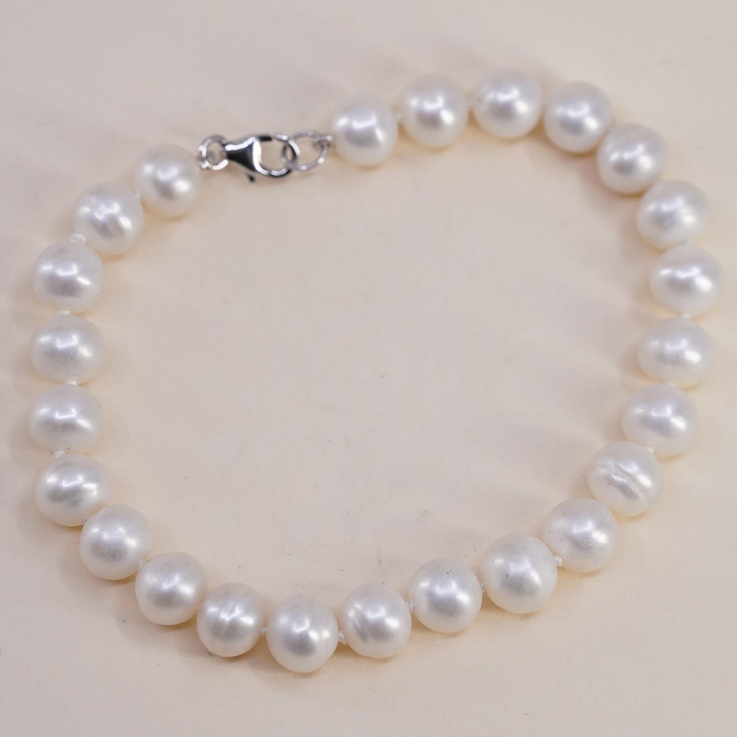 7” 7mm-9mm, Vintage handmade bracelet, freshwater pearl with 925 silver clasp
