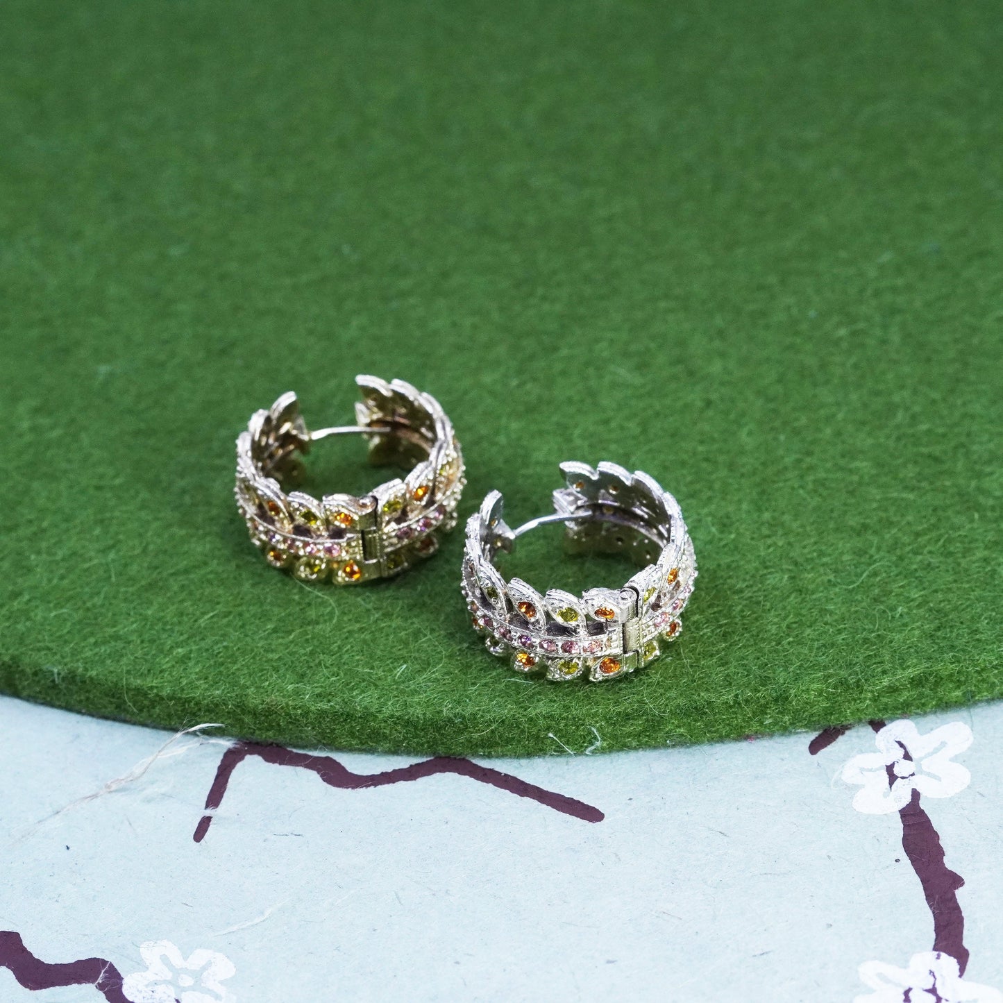 0.75”, vermeil gold sterling silver earrings, 925 hoops, huggie crystal