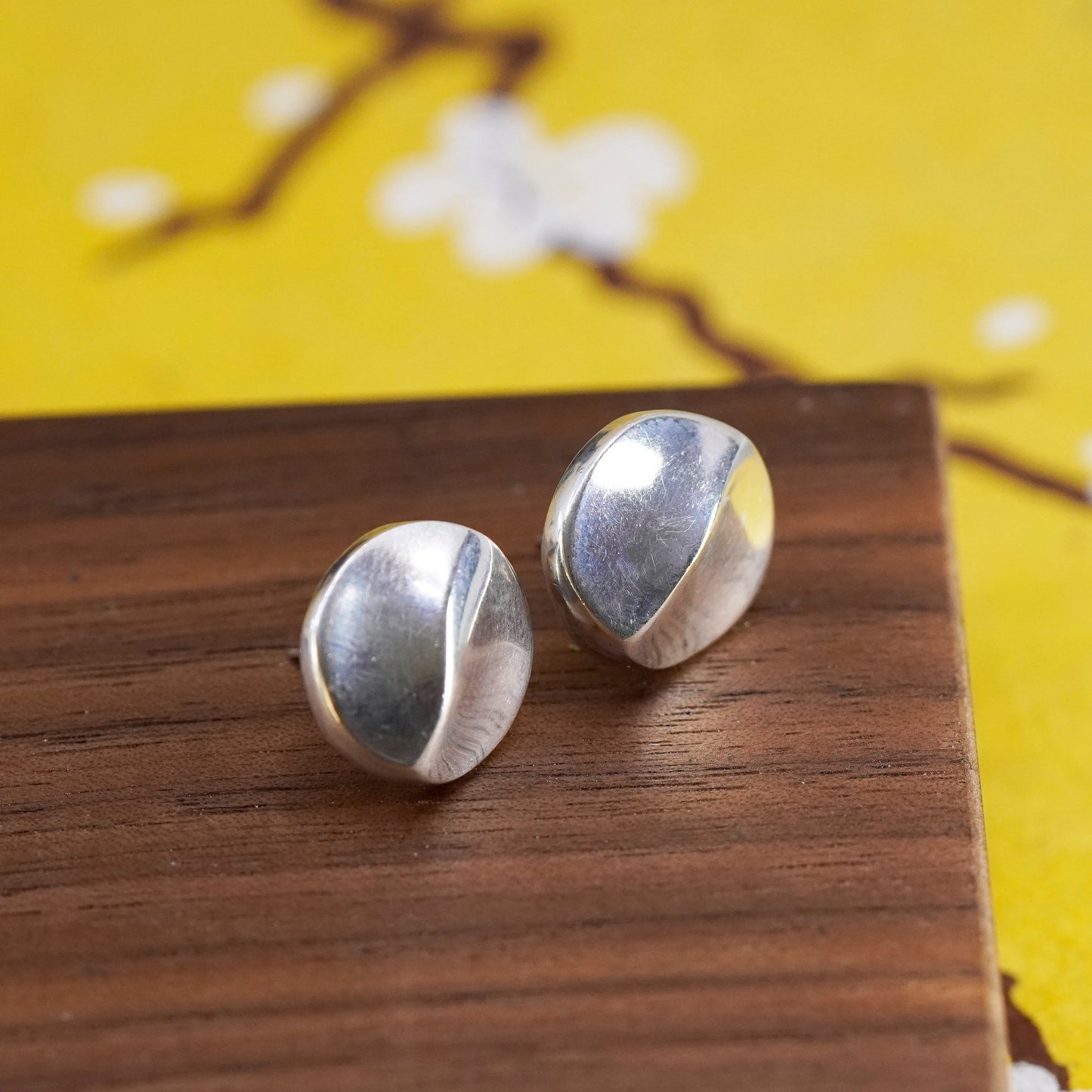 Vintage Sterling silver handmade earrings, Mexico 925 round ribbed studs