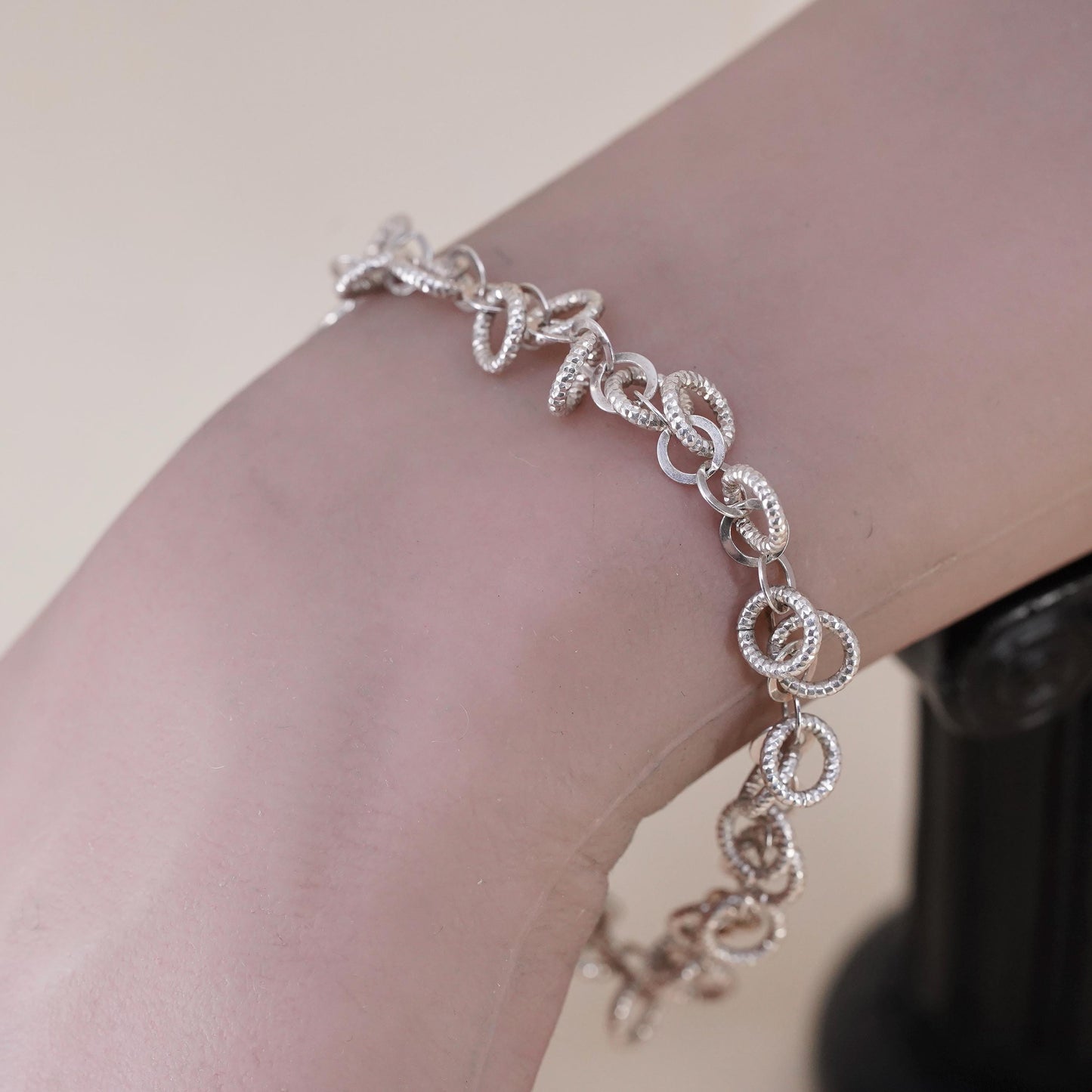 7.25", Vintage Italian Dyadema sterling 925 silver multi circle charm bracelet