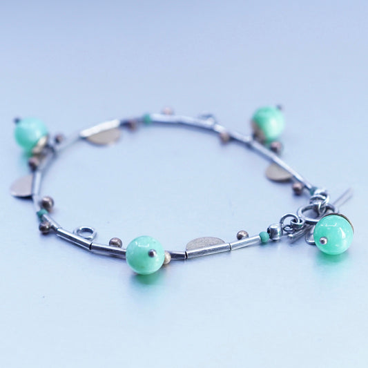 7”, Sterling 925 silver bracelet, liquid silver chain with turquoise beads