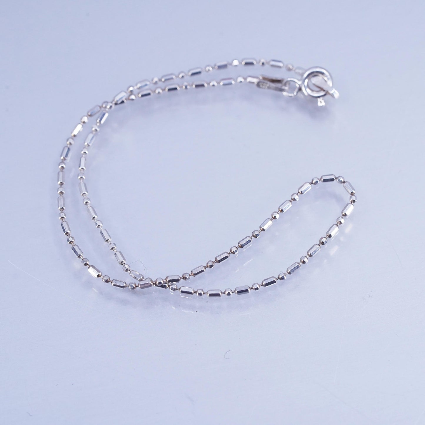 9”, VTG Italian Sterling 925 silver handmade bracelet, bar bead chain anklet