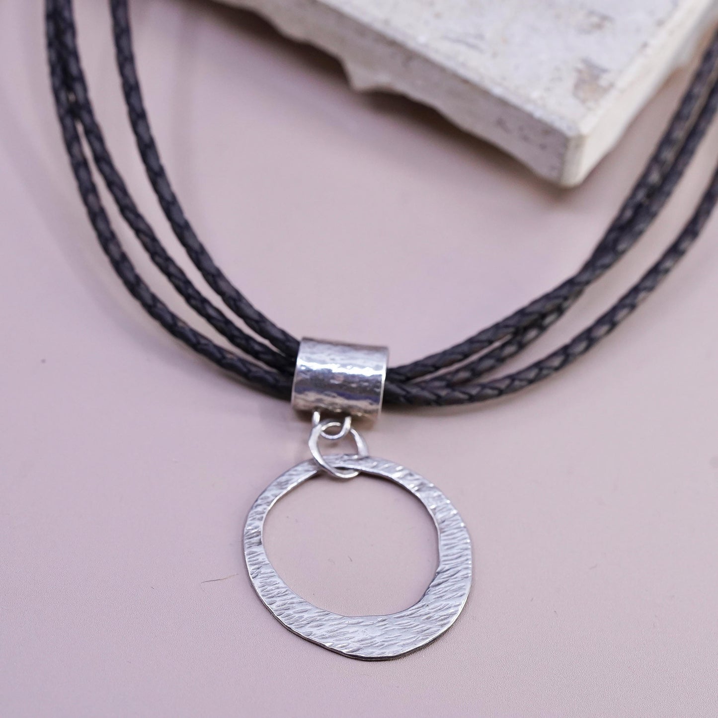 16” Silpada 925 Sterling Silver multi strands brown Leather Necklace pendant