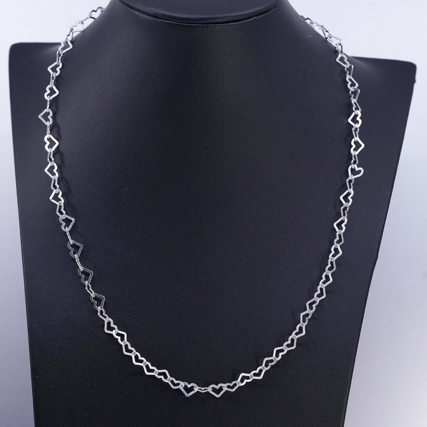 20" 6mm, vintage Milor Italian Sterling 925 silver heart chain necklace
