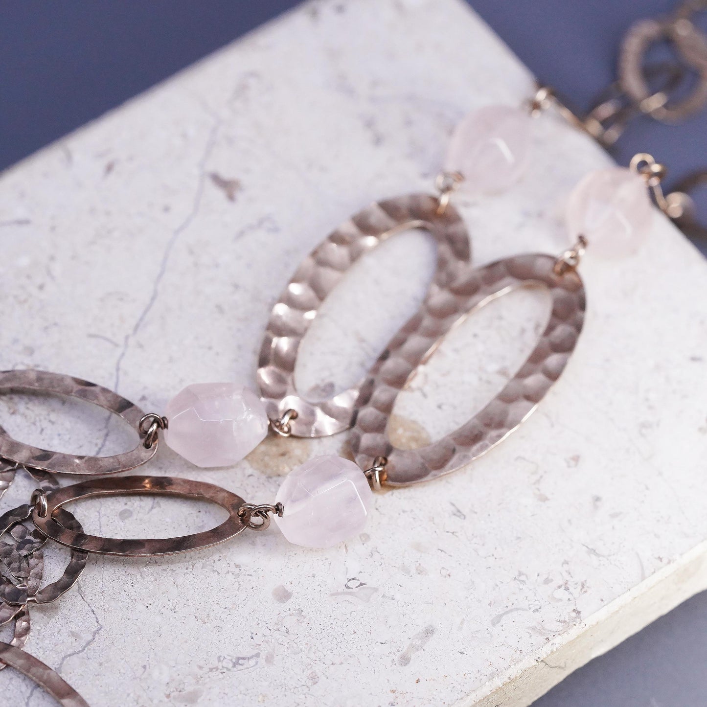 26", Italian Milor rose gold over Sterling silver necklace, hammered oval chain
