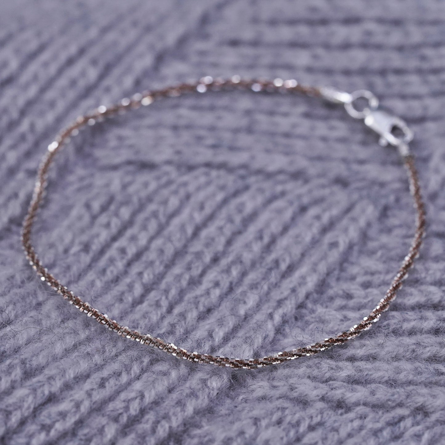 7.5", 2mm, vintage Sterling silver handmade bracelet, 925 twisted curb chain
