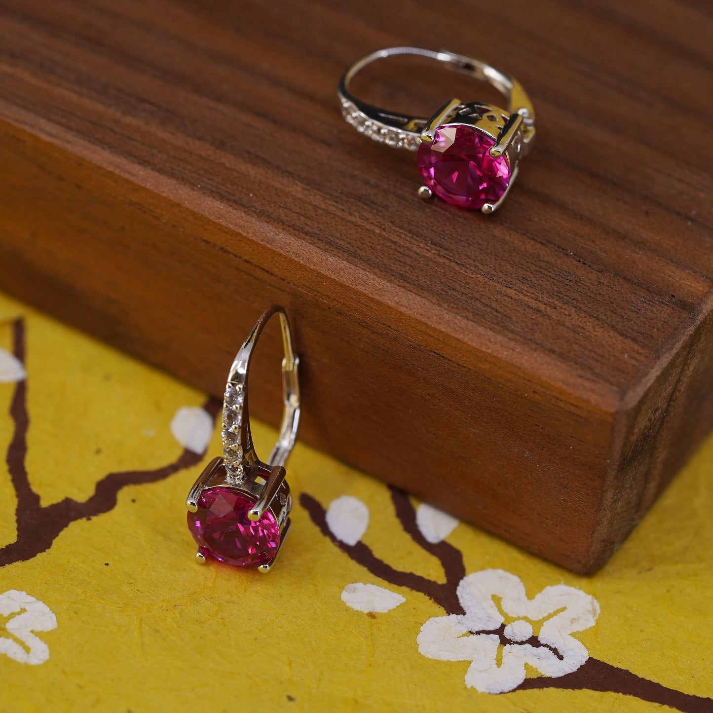 Vintage Sterling 925 silver earrings with ruby