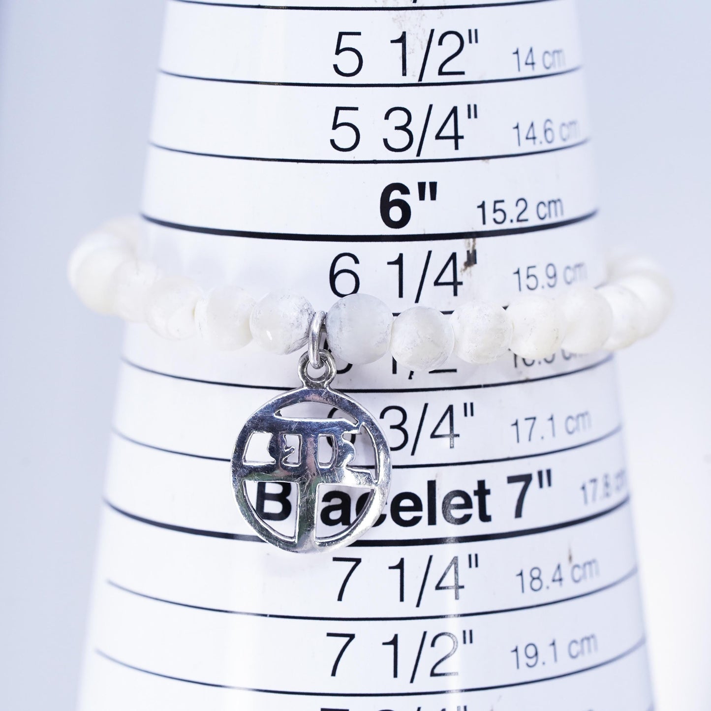 6.5", Sterling 925 silver stretchy bracelet moonstone beads “balance” charm