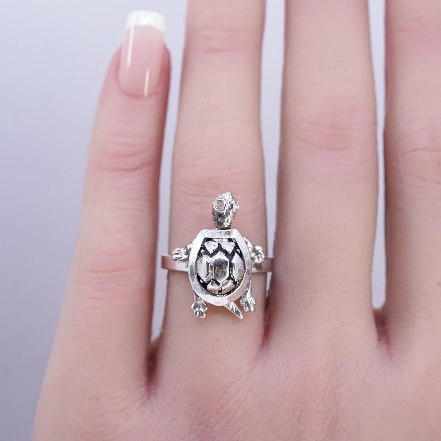 Size 8, Size 6, vintage sterling silver 925 handmade turtle ring movable joints
