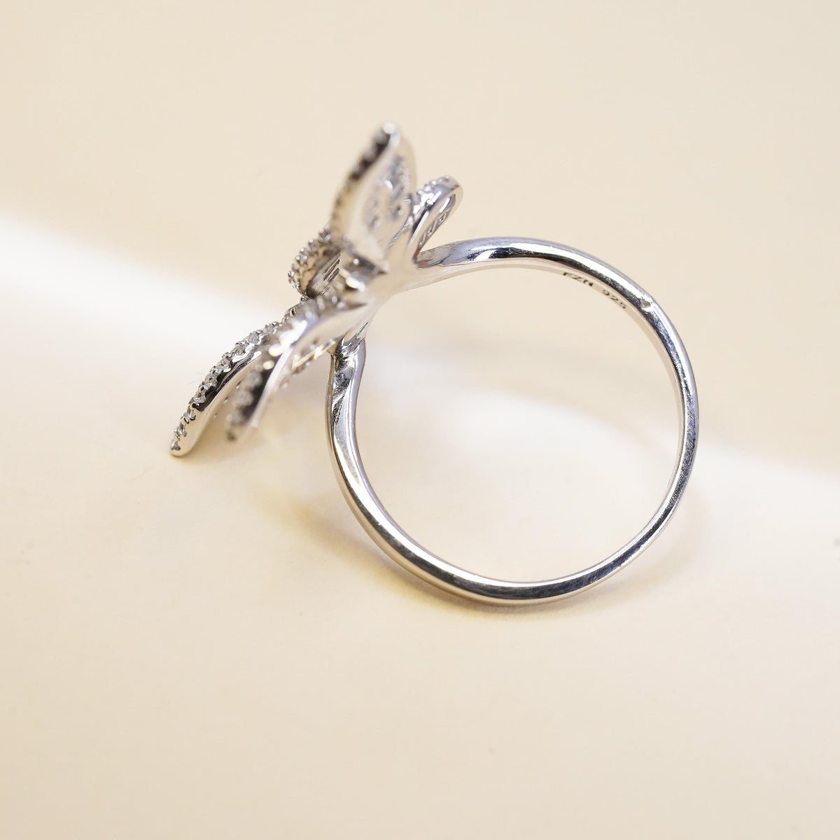 SZ 8.25 Sterling Silver 925 CZ Butterfly Ring, Sparkling Cluster Cubic Zirconia