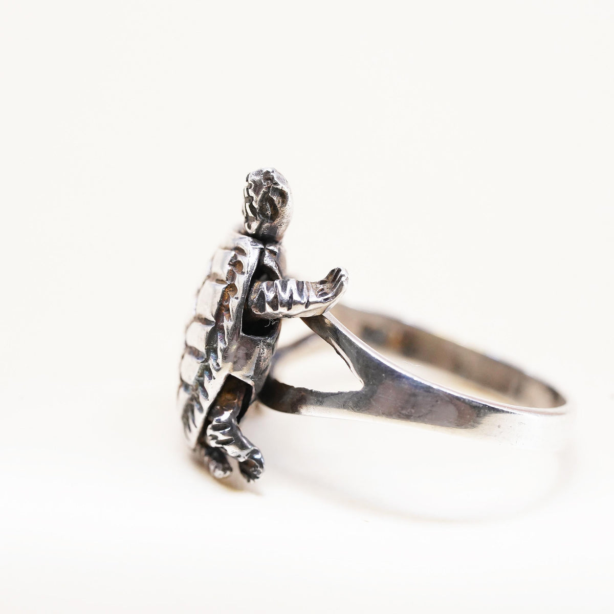 Size 5.25, Size 6, sterling silver 925 longevity turtle ring w/ movable joints