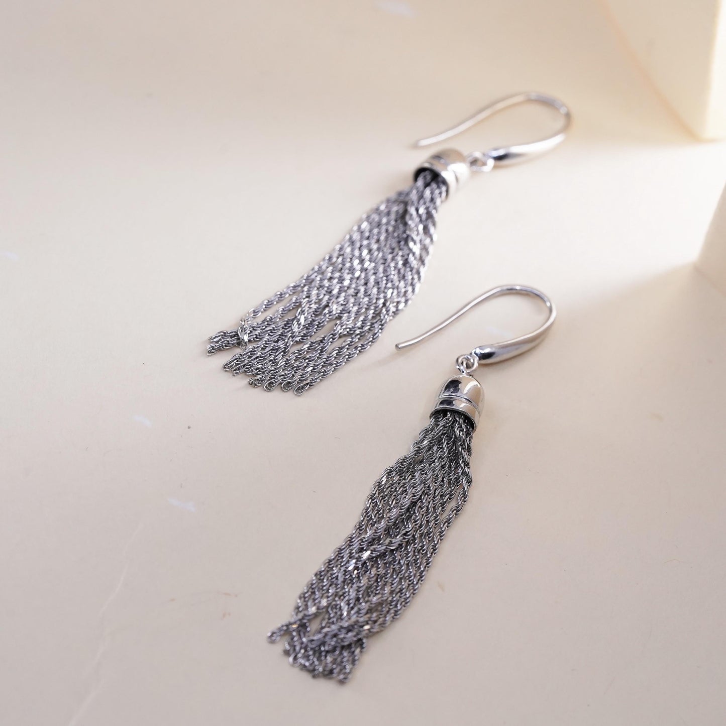 Vintage Peru Sterling 925 silver handmade rope chain fridge earrings