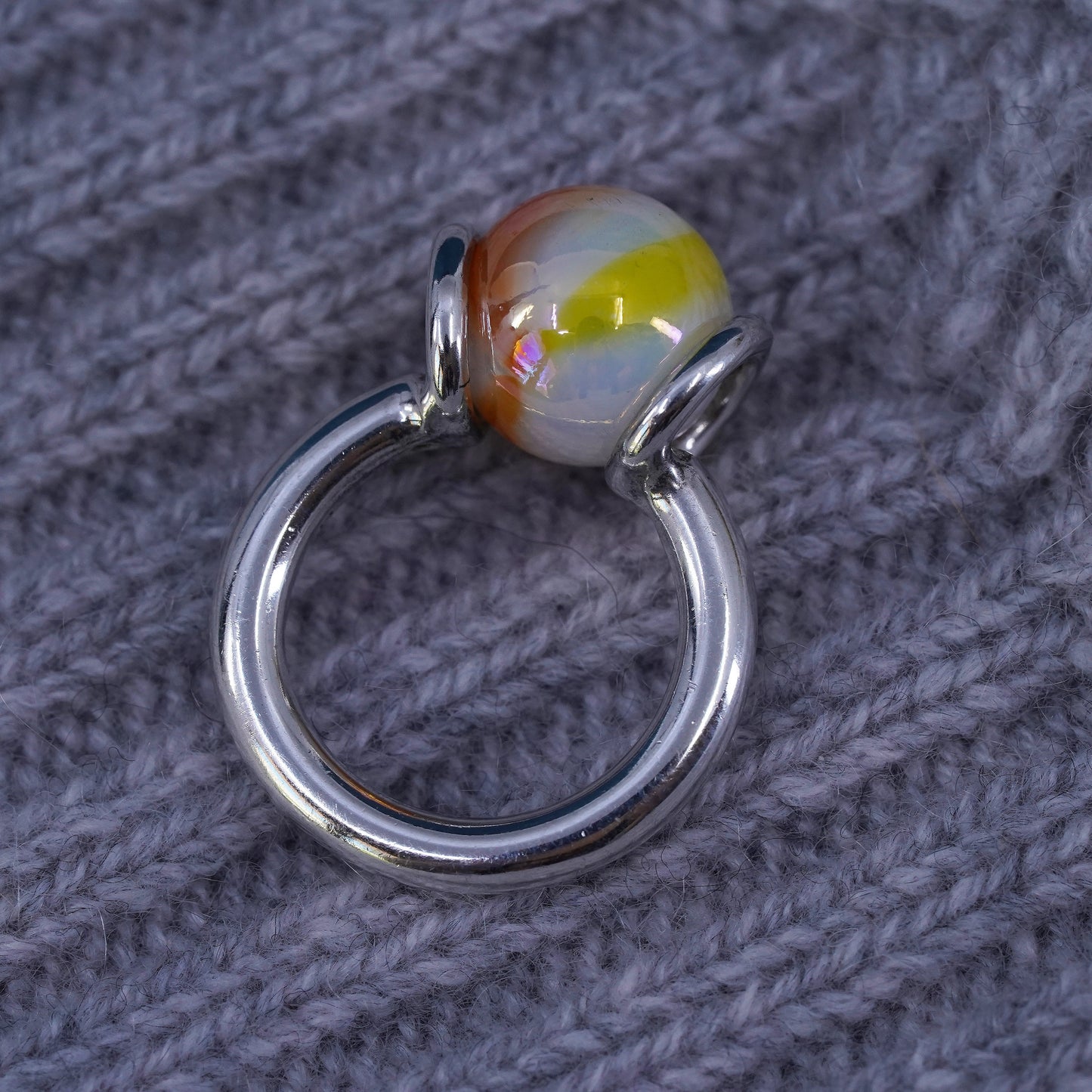 Size 6, vintage GAYM Sterling 925 silver interchangeable ring, marble ball