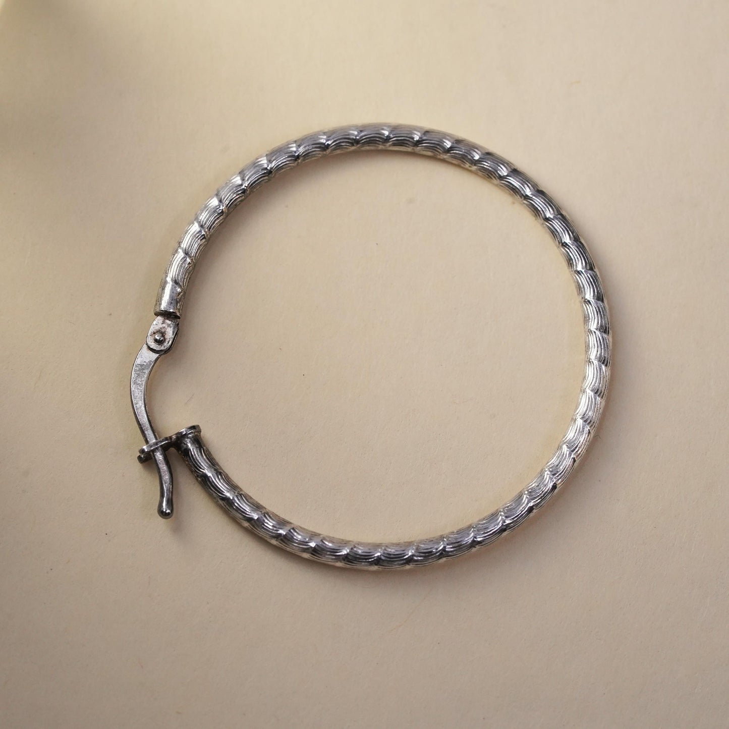 1.25", Vintage sterling silver loop single earring, textured hoop