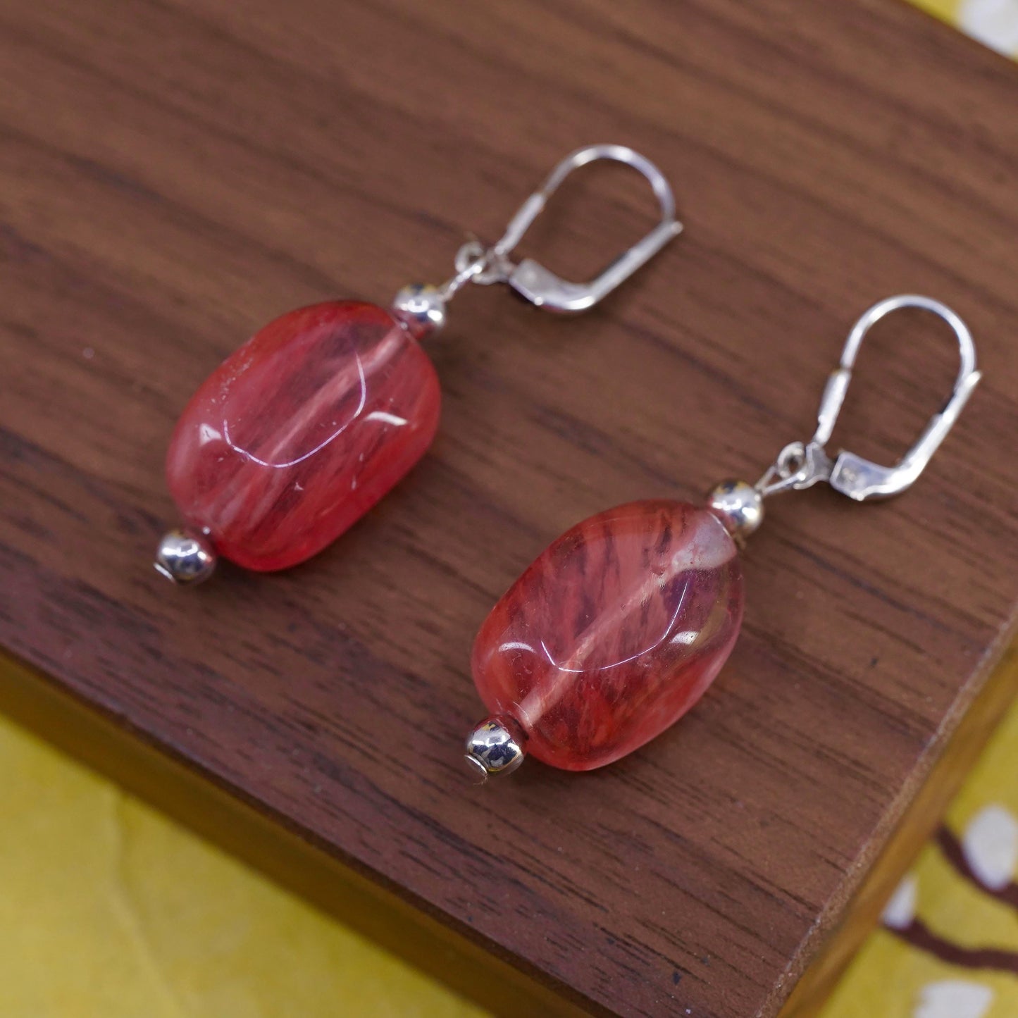 Vintage Sterling 925 silver handmade earrings with pink cherry quartz