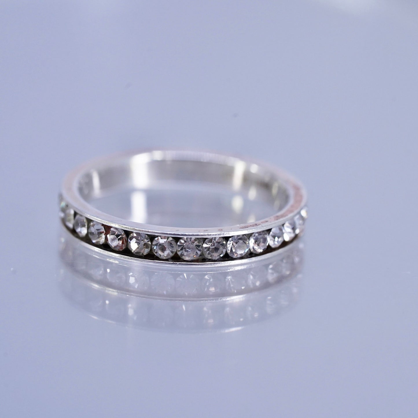 Size 8.25, vintage southwestern Sterling 925 silver wedding ring, Cz band