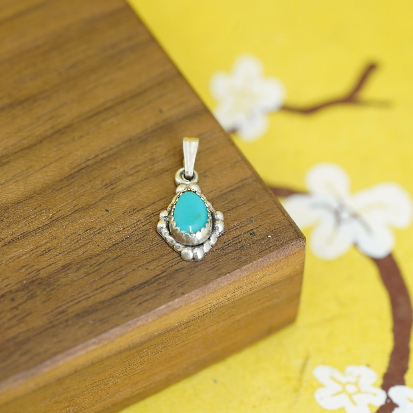 Vintage Sterling silver handmade pendant with teardrop turquoise