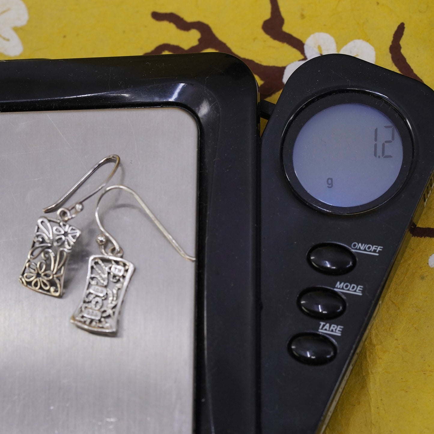 Vintage Sterling silver handmade earrings, 925 flower drops